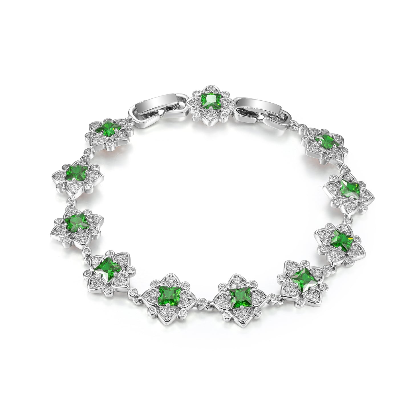 TIMEMATRIX White Gold Clover Bracelet | Sapphire CZ & Diamond-Accented Sparkle | Perfect Gift for Girlfriend, Wife & Mom
