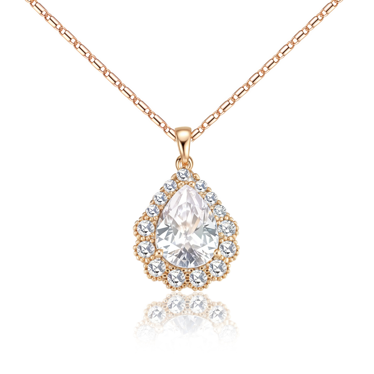 TIMEMATRIX Women's 18K Gold Plated Water Drop Pendant Necklace | White Pear Zirconia Gemstone, Stylish Daily & Gift Jewelry
