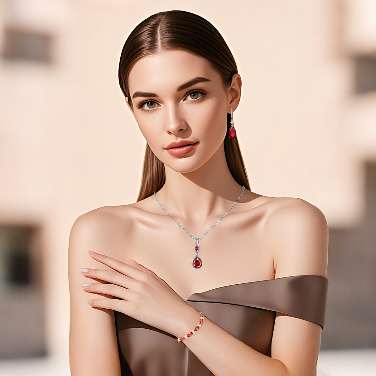 TIMEMATRIX 18K Gold Plated Eternal Bracelet for Women | Sparkling Deep Garnet Jewelry | Ideal Gift for Girlfriend, Wife & Mother