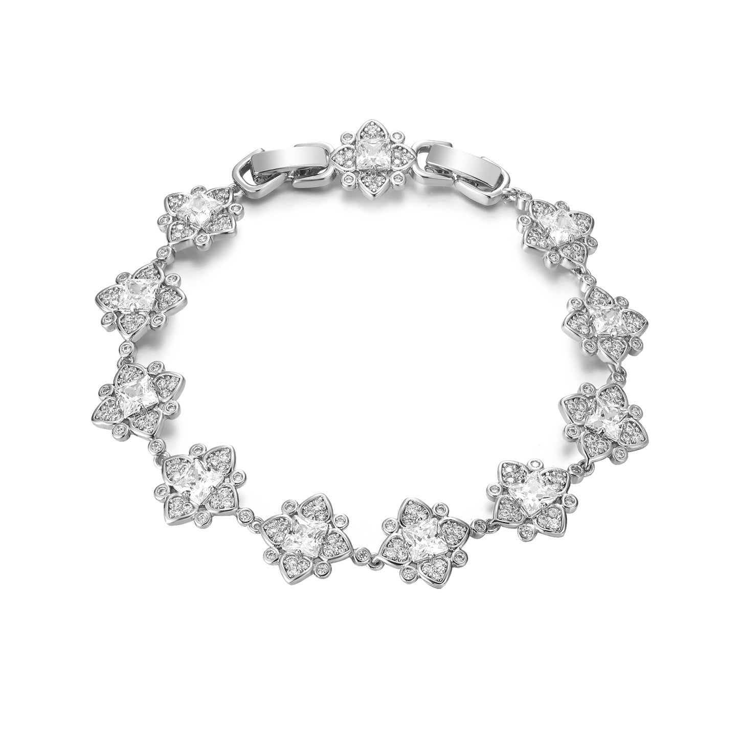 TIMEMATRIX White Gold Clover Bracelet | Sapphire CZ & Diamond-Accented Sparkle | Perfect Gift for Girlfriend, Wife & Mom