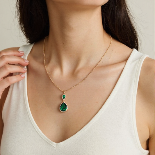 Elegant Waterdrop Pendant Necklace for Women | Brass Plated with Cubic Zirconia Gemstone | Wedding, Banquet & Party Statement Jewelry