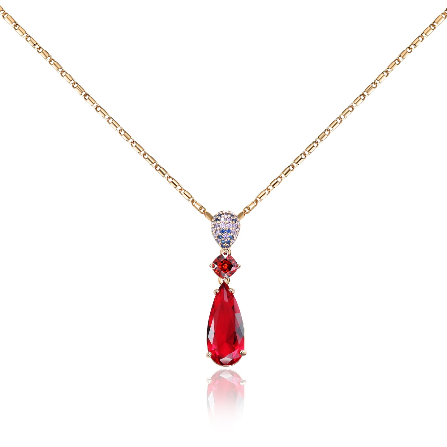 TIMEMATRIX 18K Gold Plated Bridal Jewelry Set | Tear Drop Necklace with White CZ Stones & Glass Accents, Copper Base