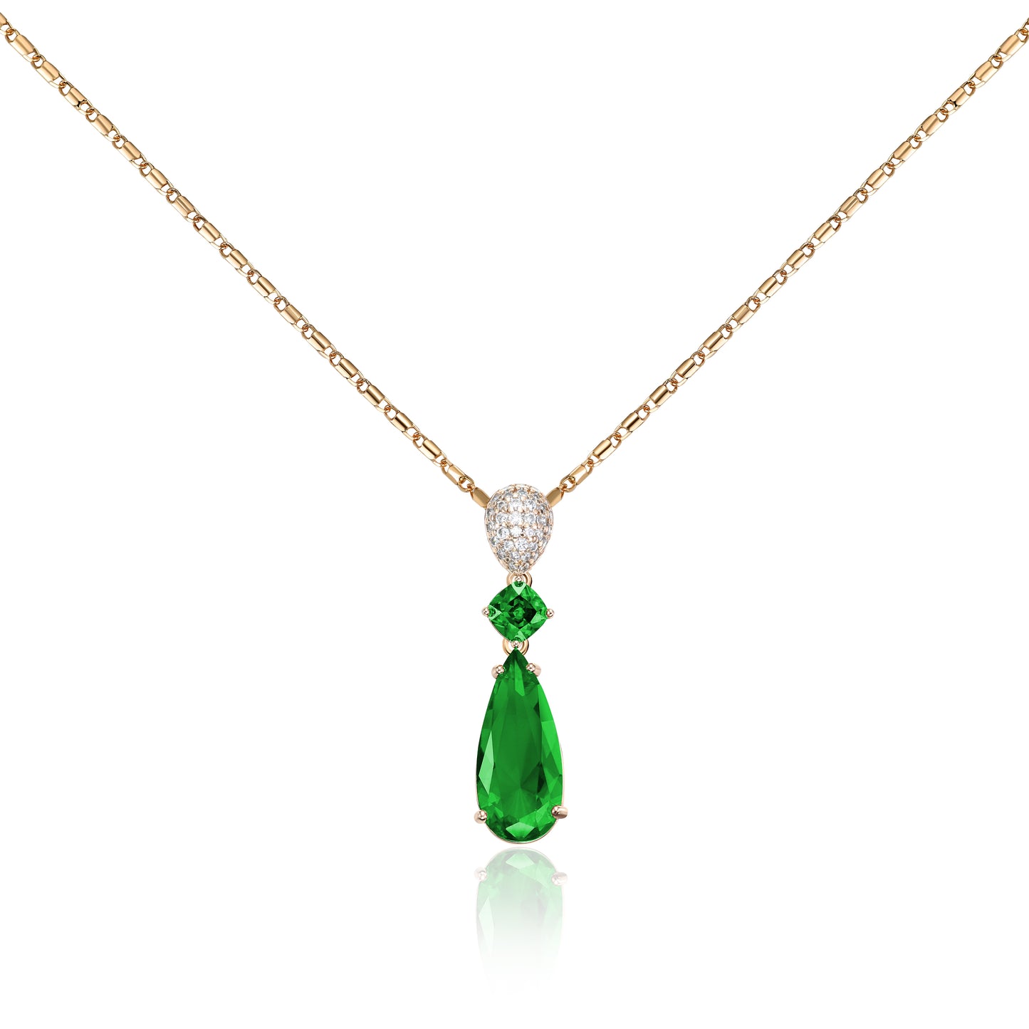 TIMEMATRIX 18K Gold Plated Bridal Jewelry Set | Tear Drop Necklace with White CZ Stones & Glass Accents, Copper Base