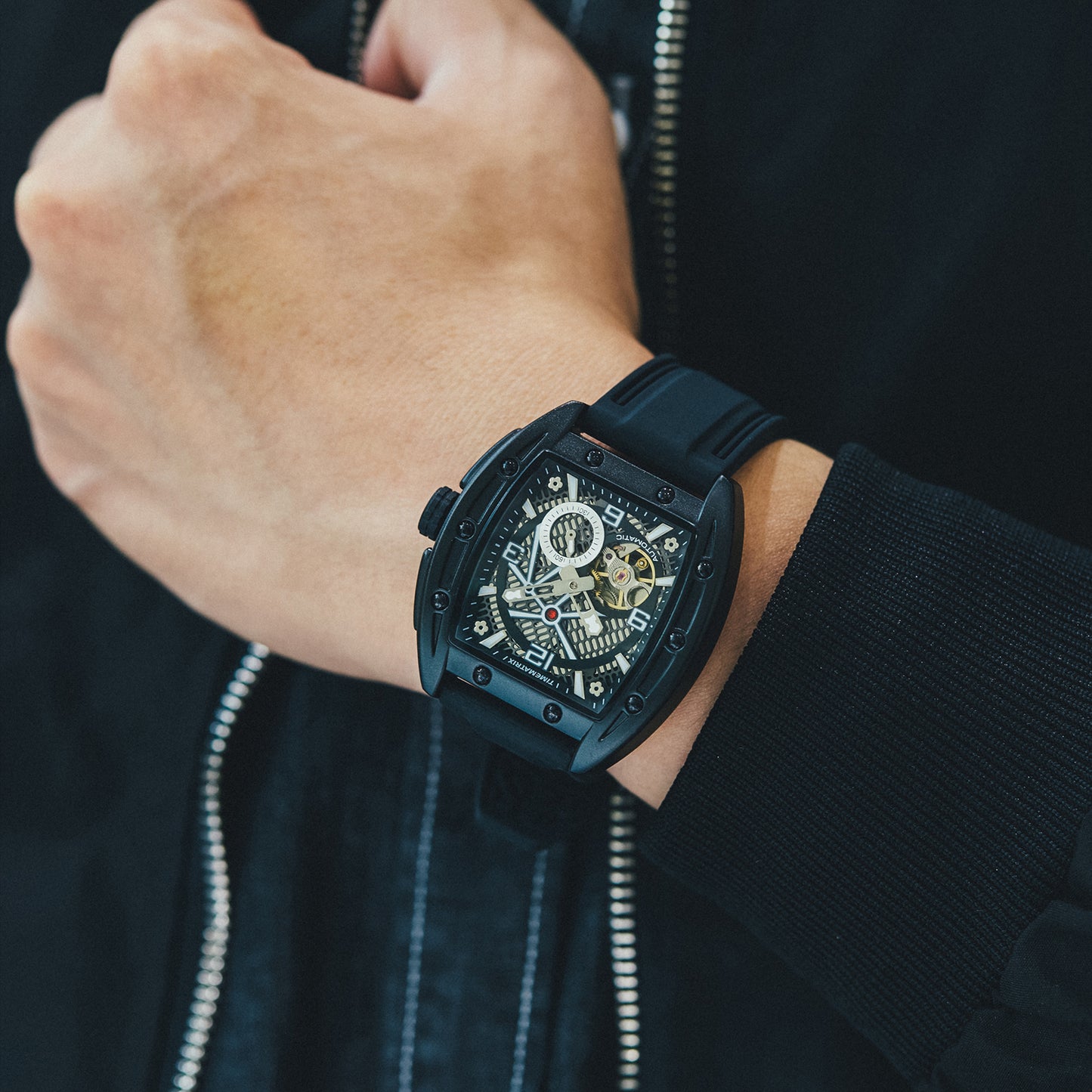 TIMEMATRIX Men's Industrial Locomotive Automatic Watch | Skeleton Mechanical Dial | Shockproof Silicone | Luminous Night Vision | Waterproof for Outdoor & Garage | Birthday Gift for Mechanics