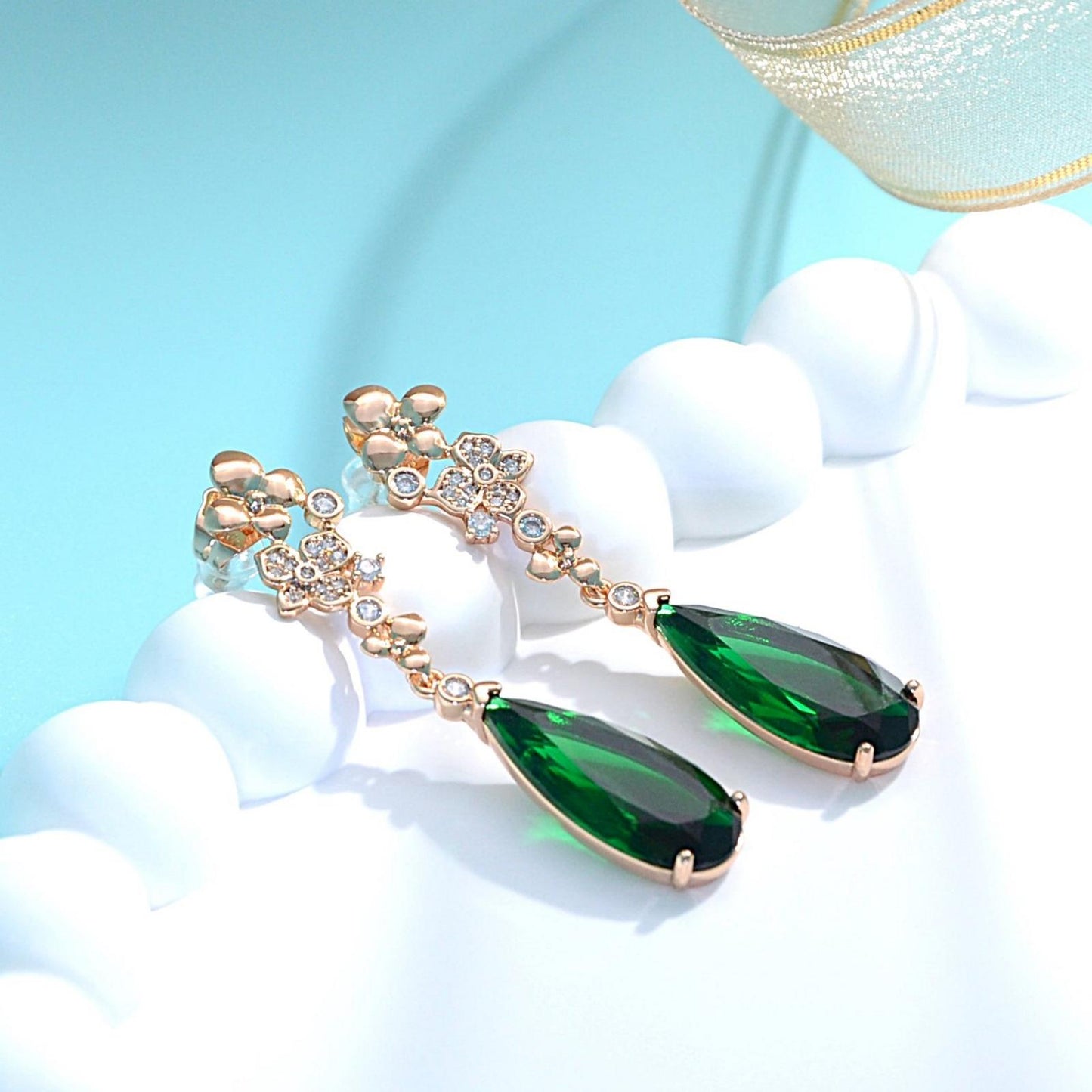 TIMEMATRIX 18K Gold Plated Waterdrop Earrings for Women | Sparkling Green Cubic Zirconia Pendant | Perfect for Daily Wear, Office & Date Night