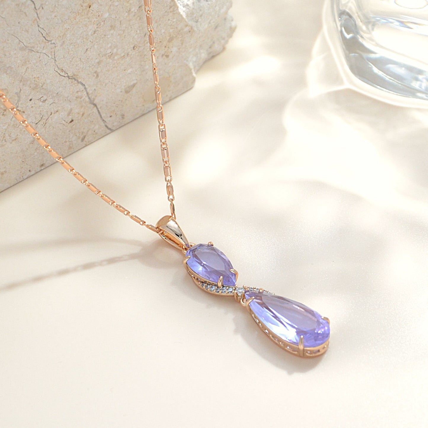 TIMEMATRIX 18K Gold Plated Teardrop CZ Necklace - Dainty Collarbone Chain for Women, Everyday Elegance