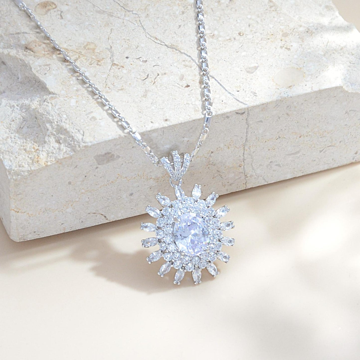 TIMEMATRIX White Gold Plated Sunflower Necklace for Women | Emerald CZ Gemstone Pendant, Mother's Day Gift