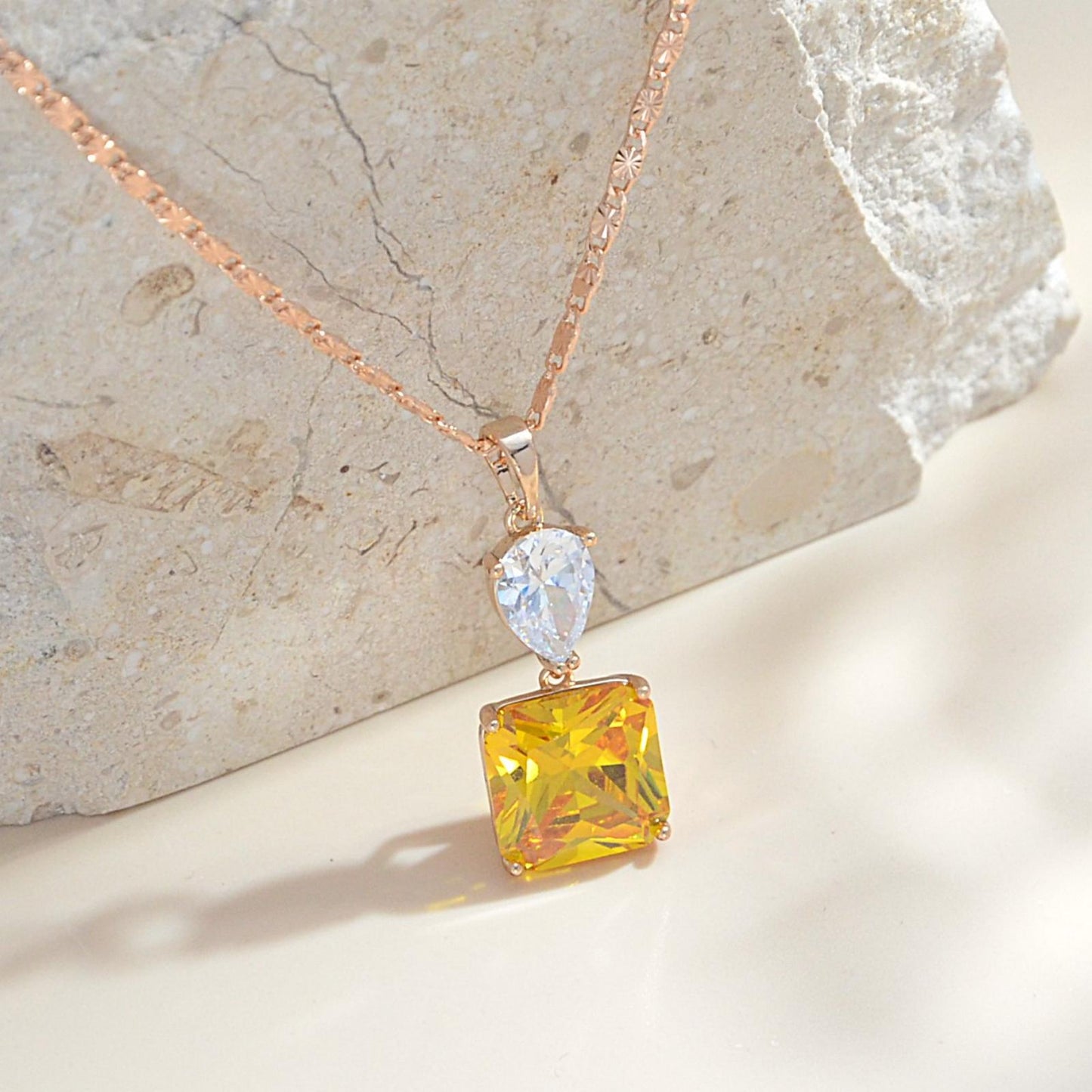 TIMEMATRIX 18K Gold Plated Quartet Sugar Necklace for Women | Yellow CZ Pendant, Daily & Summer Elegant Jewelry