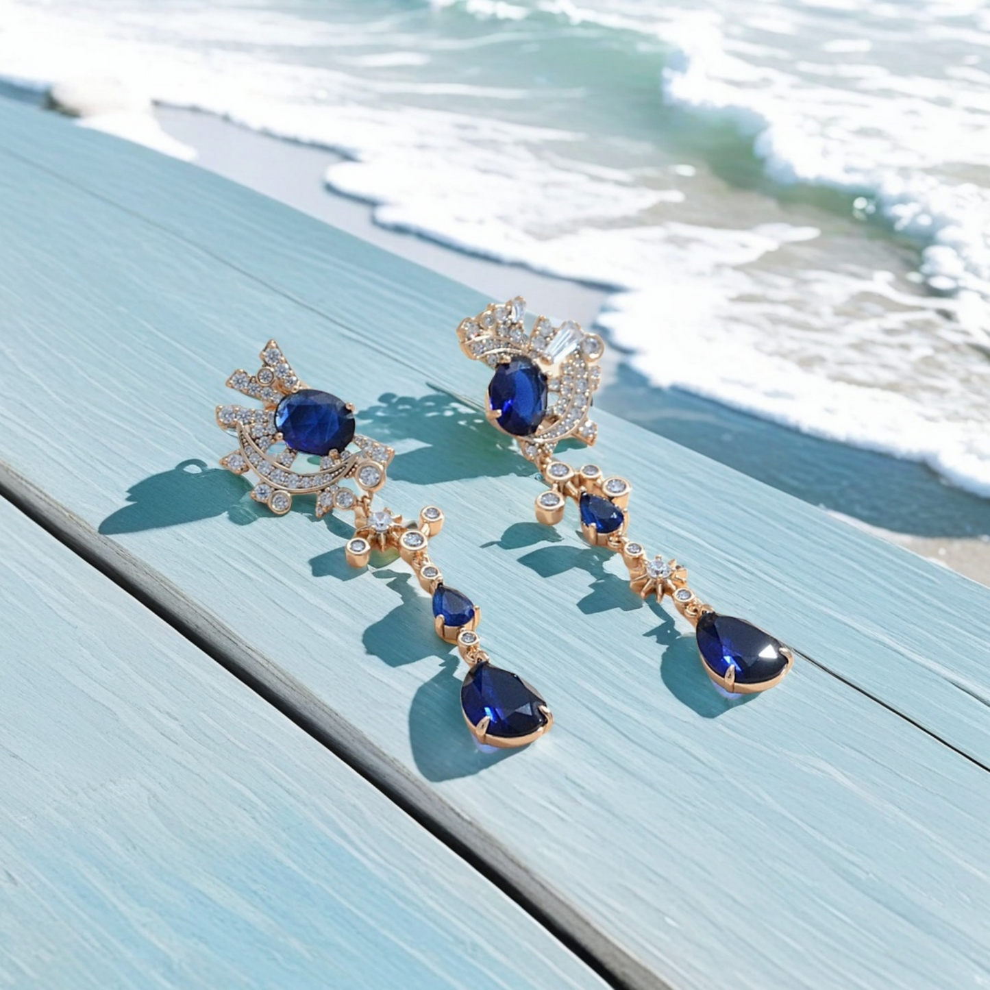 TIMEMATRIX 18K Gold Plated Starry Night Earrings for Women | Sparkling Blue Cubic Zirconia Celestial Pendant | Perfect for Party, Date Night & Daily Elegance