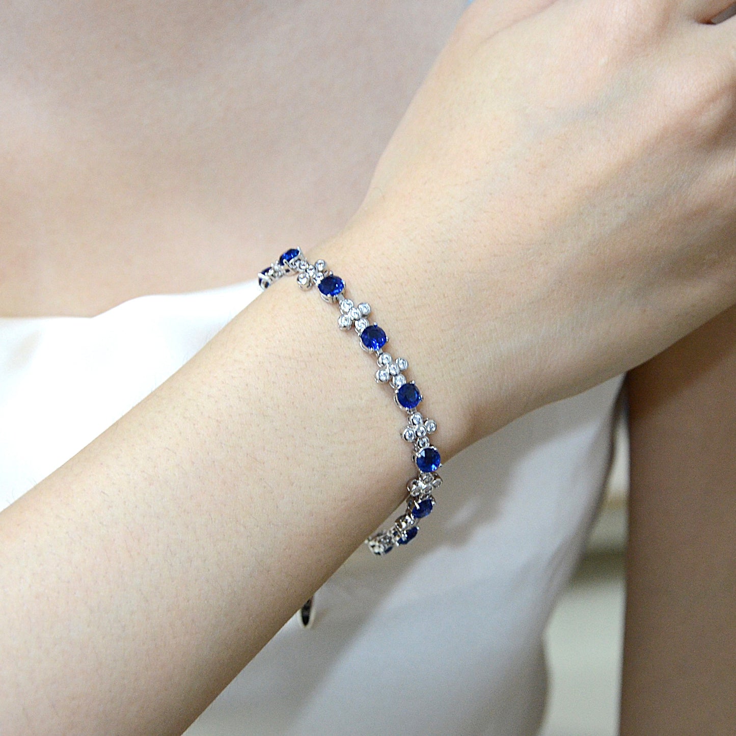TIMEMATRIX White Gold Plated Tennis Bracelet for Women | Sparkling Dark Blue Zirconia & White Rhinestone Design | Ideal Gift for Girlfriend, Wife & Mother