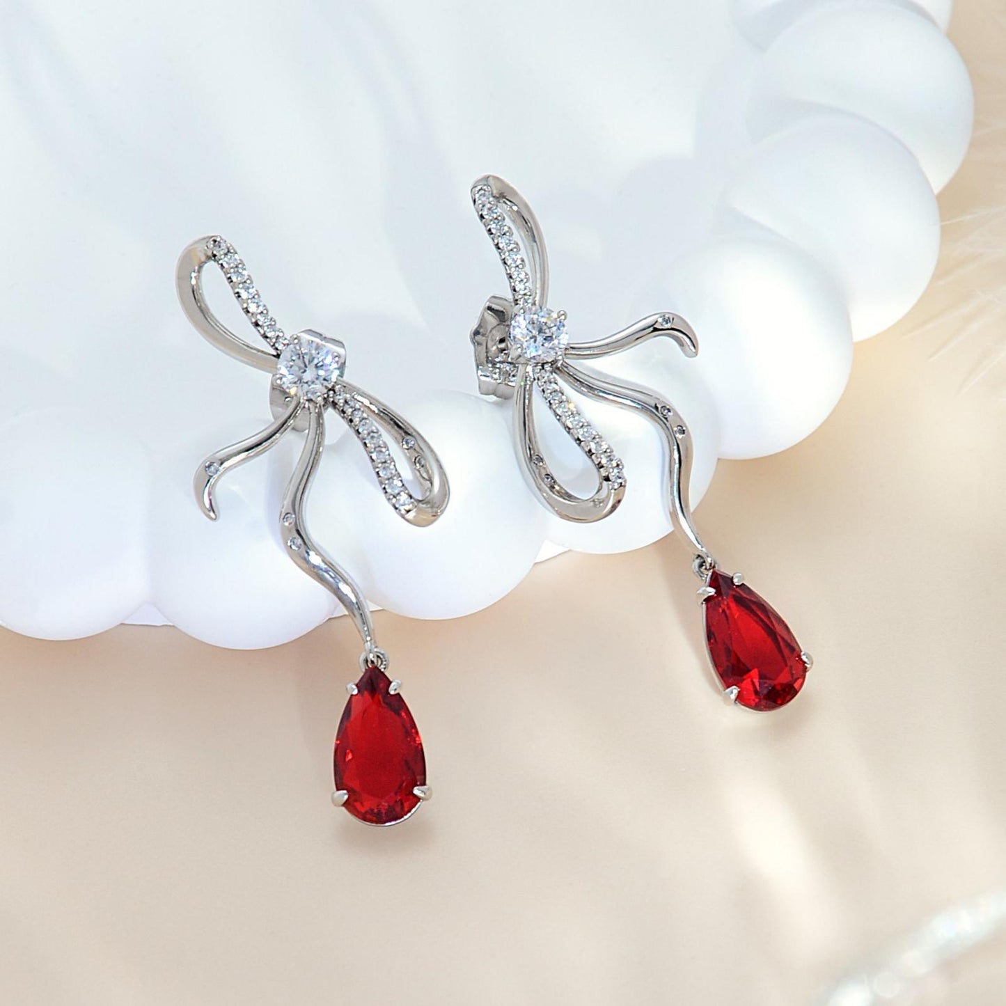 Trending Bow Tie Earrings for Women | White Gold Plated Brass with CZ Pendant | Elegant Daily & Party Jewelry | Perfect Gift for Birthday/Anniversary