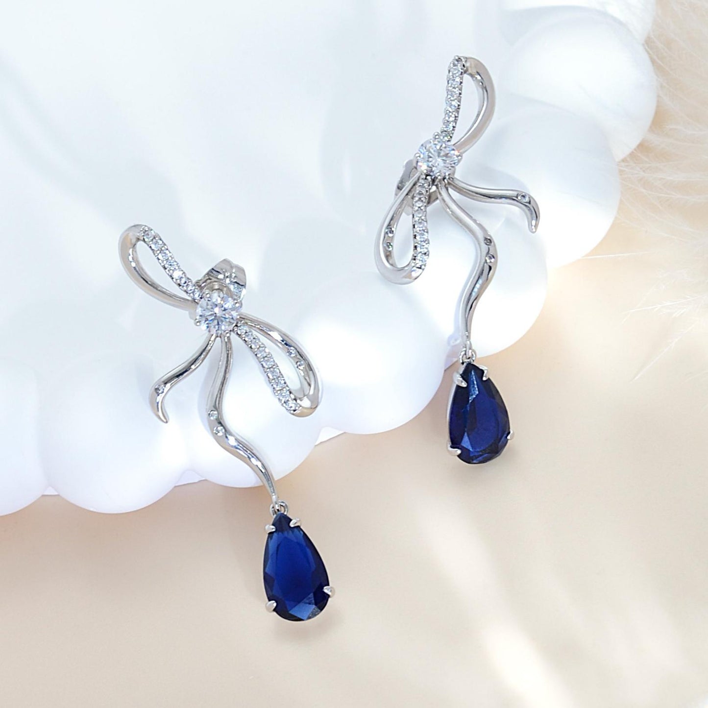 Trending Bow Tie Earrings for Women | White Gold Plated Brass with CZ Pendant | Elegant Daily & Party Jewelry | Perfect Gift for Birthday/Anniversary