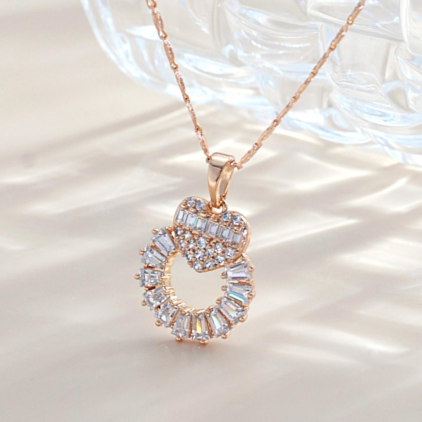 TIMEMATRIX Women's 18K Gold Heart Ring Necklace | White CZ Stones, Romantic Gift Idea