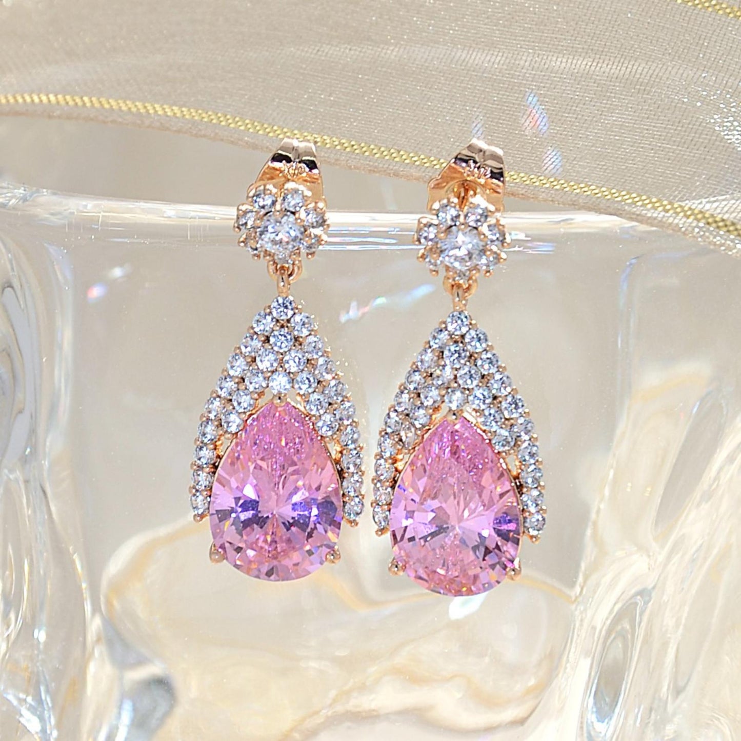 TIMEMATRIX 18K Gold Plated Waterdrop Dangle Earrings for Women | Sparkling Cubic Zirconia Drop Pendant | Perfect for Wedding, Bridal & Daily Elegance