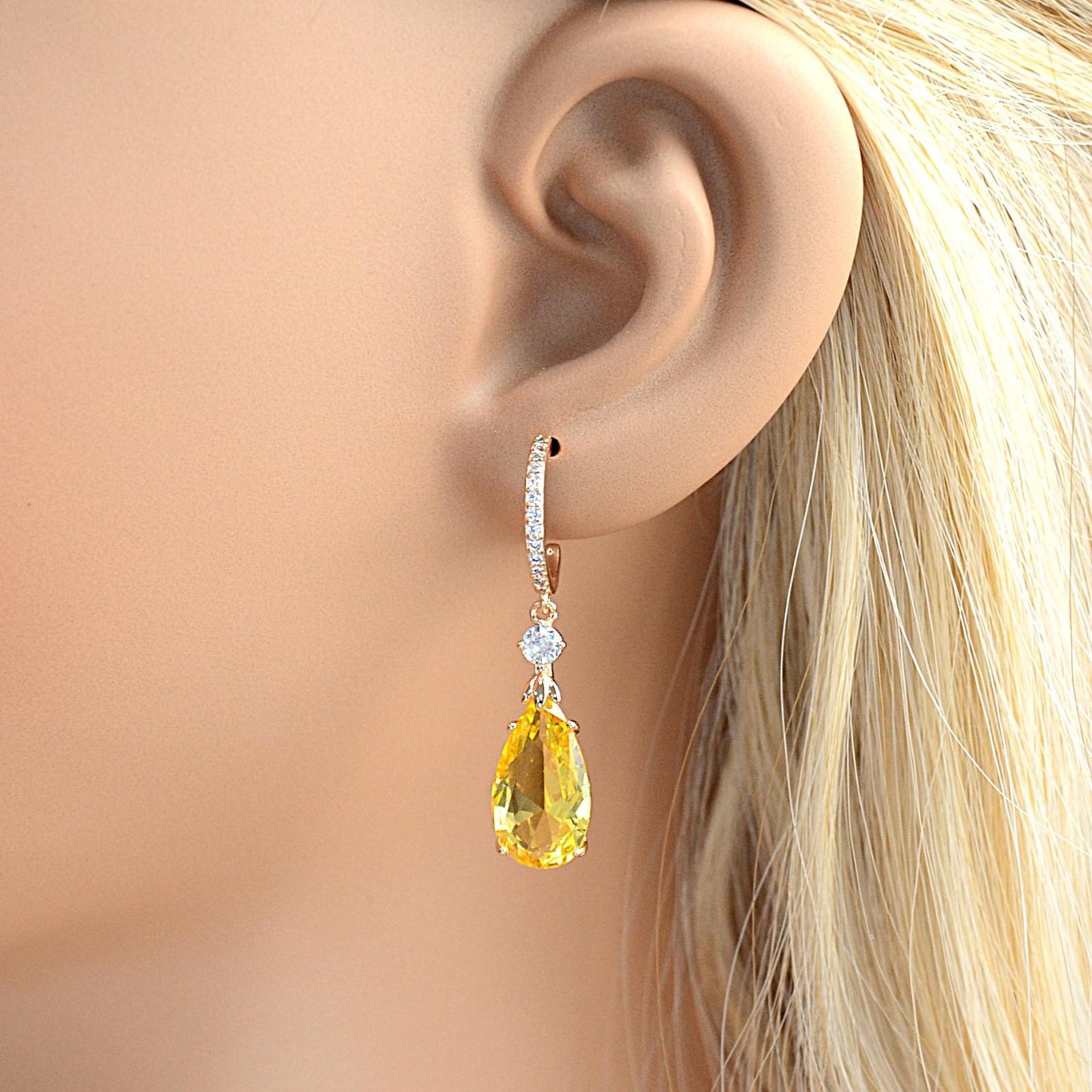 TIMEMATRIX 18K Gold Plated White Waterdrop Earrings | Sparkling Cubic Zirconia Dangle Pendant | Perfect for Wedding, Bridal & Daily Elegance