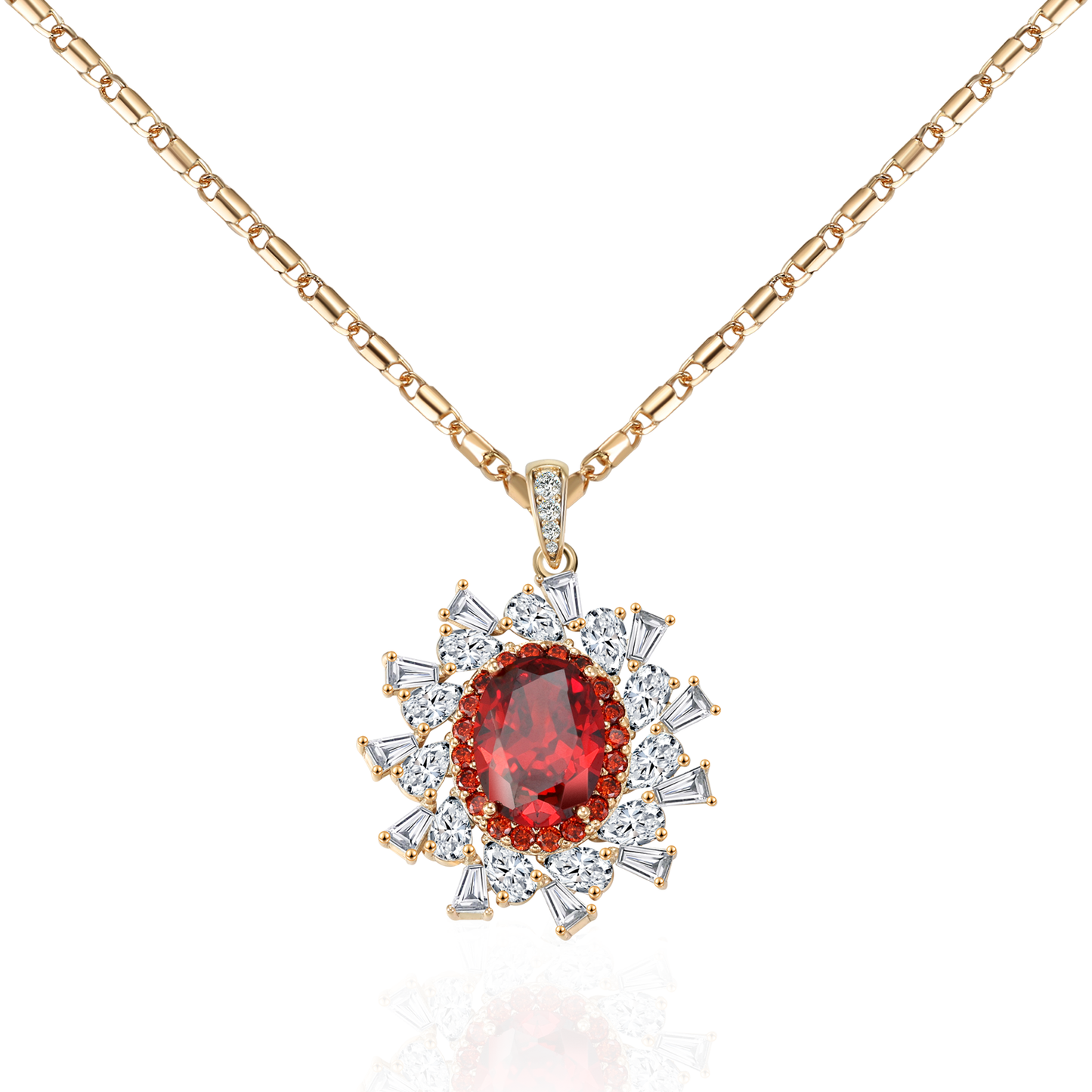 TIMEMATRIX 18K Gold Plated Garnet CZ Pendant Necklace for Women | Daily & Party Elegant Jewelry