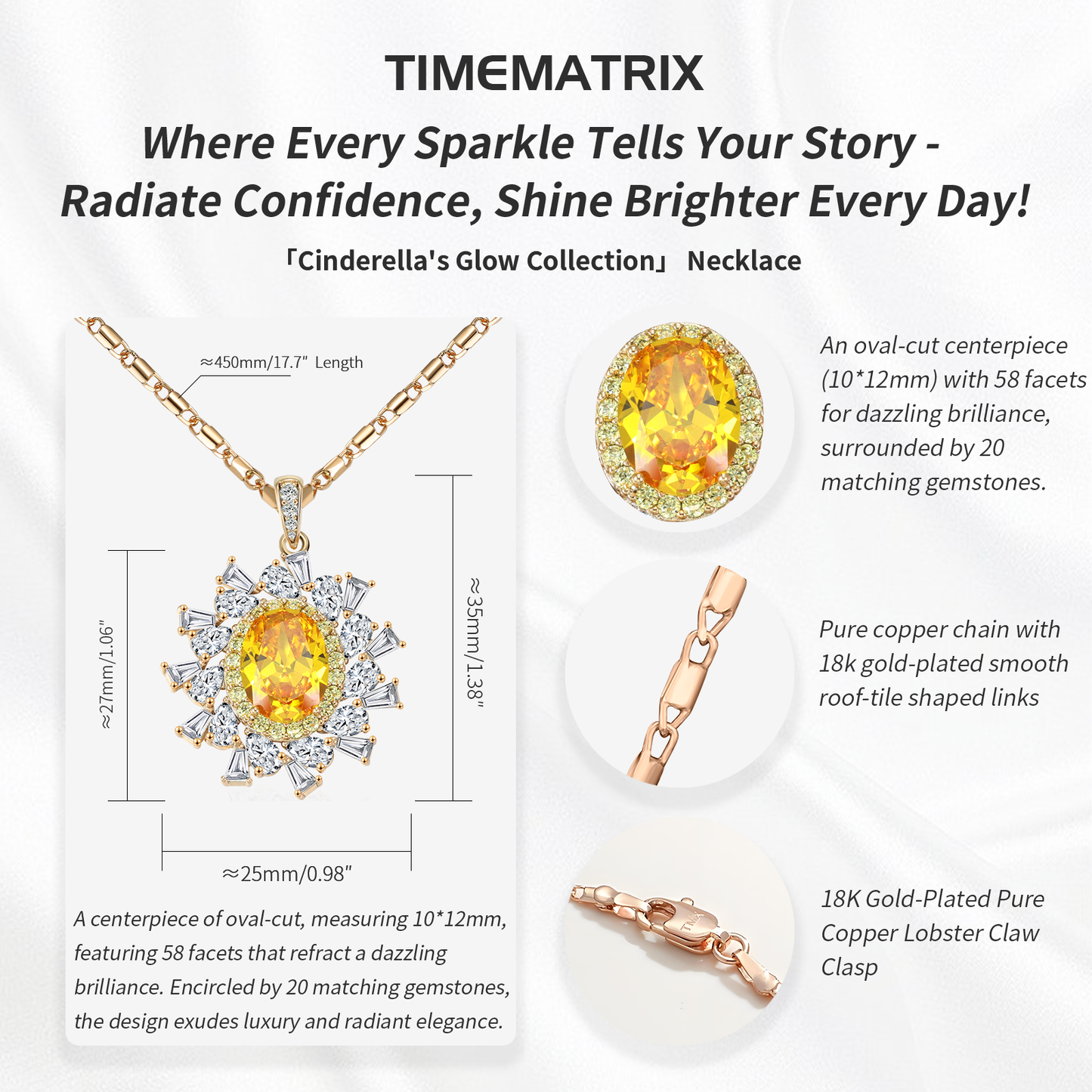 TIMEMATRIX 18K Gold Plated Garnet CZ Pendant Necklace for Women | Daily & Party Elegant Jewelry