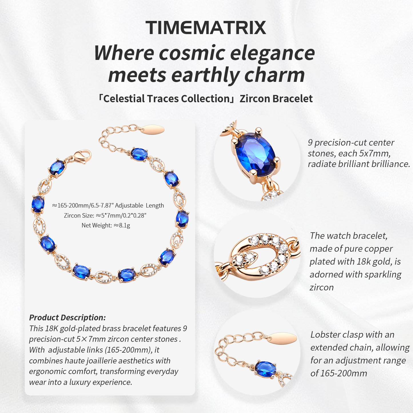 TIMEMATRIX 18K Gold Plated Eternal Bracelet for Women | Sparkling Jewelry | Ideal Gift for Girlfriend, Wife & Mother