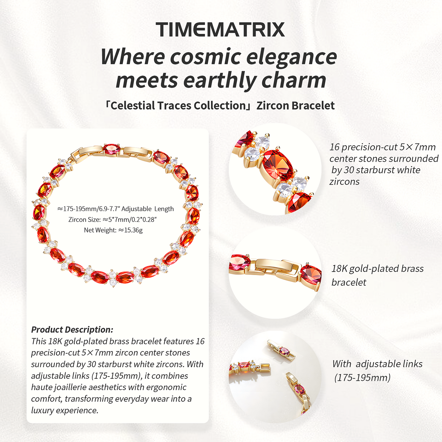 TIMEMATRIX 18K Gold Plated Eternal Bracelet for Women | Sparkling Deep Garnet Jewelry | Ideal Gift for Girlfriend, Wife & Mother