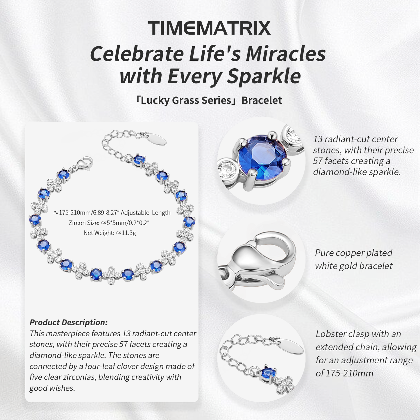 TIMEMATRIX White Gold Plated Tennis Bracelet for Women | Sparkling Dark Blue Zirconia & White Rhinestone Design | Ideal Gift for Girlfriend, Wife & Mother