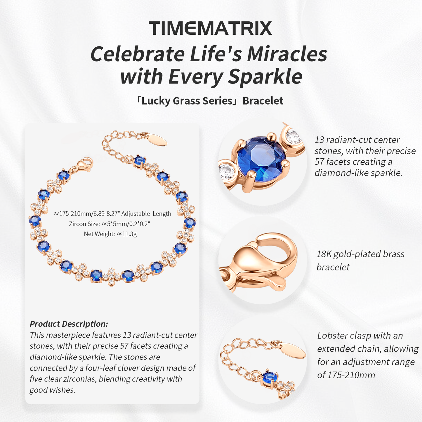 TIMEMATRIX 18K Gold Plated Tennis Bracelet for Women | Sparkling Dark Blue Zirconia & White Rhinestone Design | Ideal Gift for Girlfriend, Wife & Mother