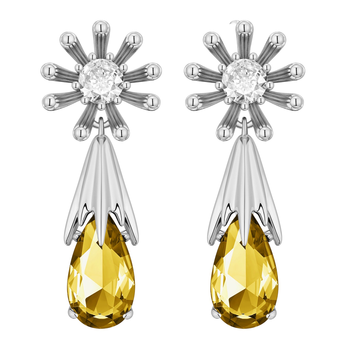 TIMEMATRIX Trending Sunflower Earrings | White Gold Plated with CZ Waterdrop Gemstones | Daily Chic & Garden Party Jewelry | Ideal Gift for Birthday/Anniversary