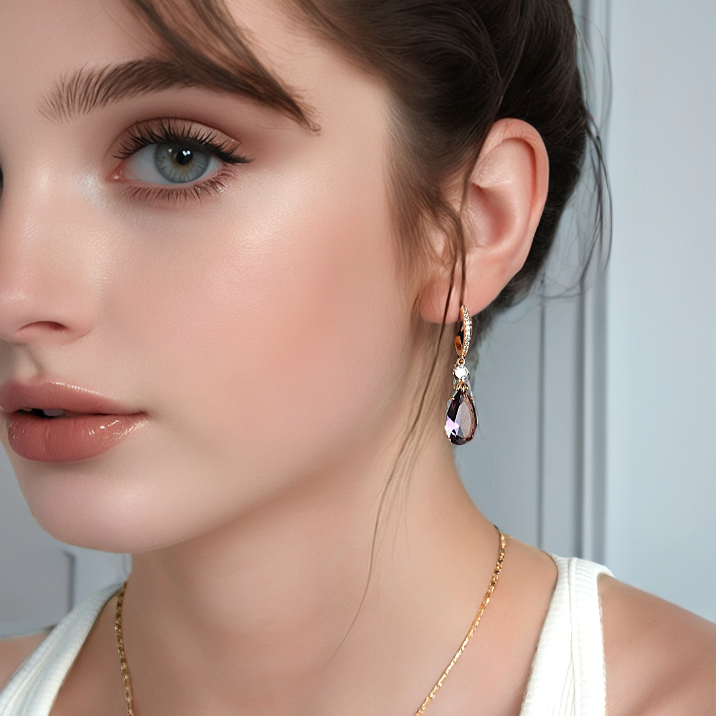 TIMEMATRIX 18K Gold Plated White Waterdrop Earrings | Sparkling Cubic Zirconia Dangle Pendant | Perfect for Wedding, Bridal & Daily Elegance
