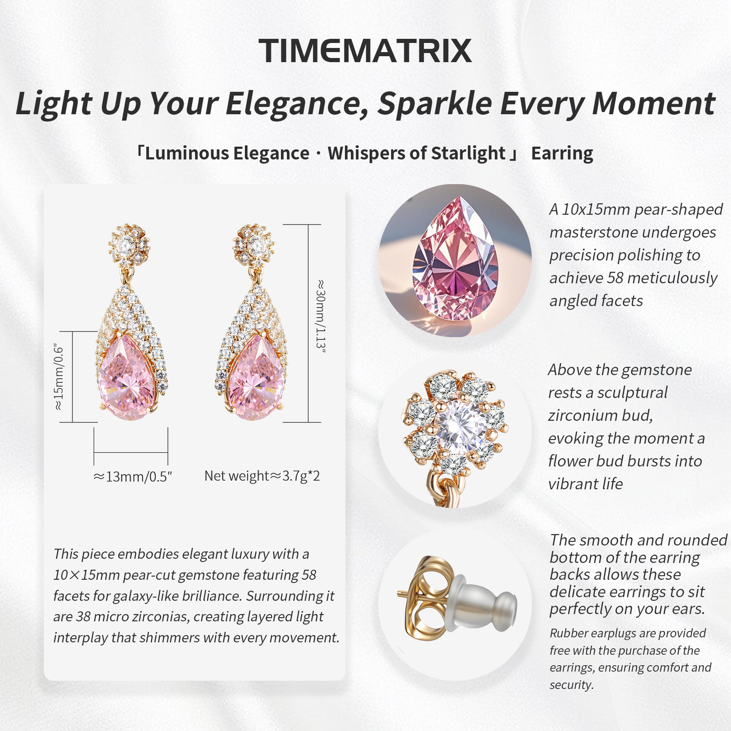 TIMEMATRIX 18K Gold Plated Waterdrop Dangle Earrings for Women | Sparkling Cubic Zirconia Drop Pendant | Perfect for Wedding, Bridal & Daily Elegance