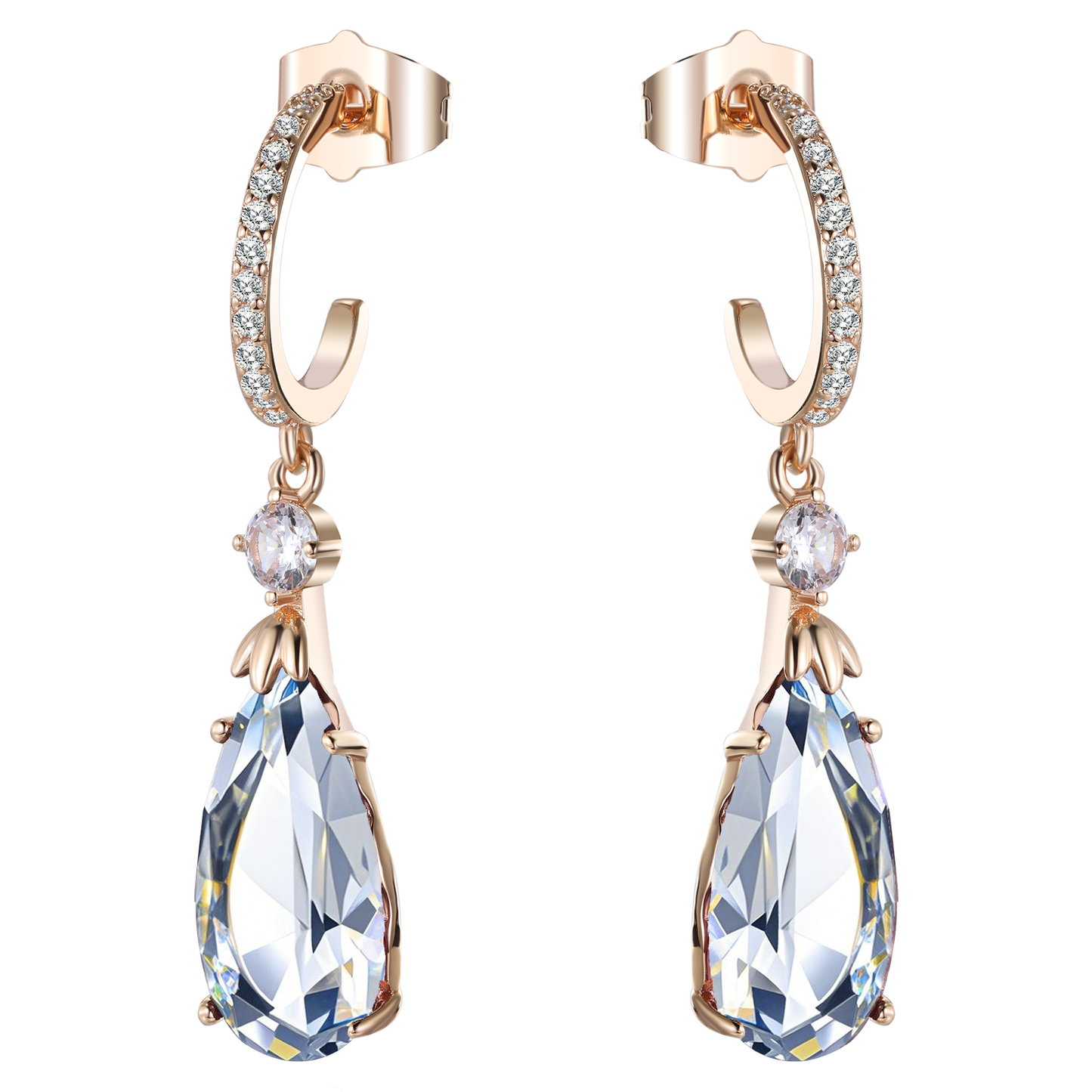 TIMEMATRIX 18K Gold Plated White Waterdrop Earrings | Sparkling Cubic Zirconia Dangle Pendant | Perfect for Wedding, Bridal & Daily Elegance