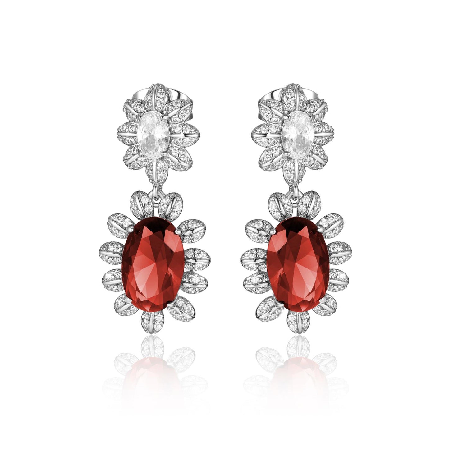 Trending Sunflower Earrings for Women | White Gold Plated with Deep Garnet CZ Gemstones | Summer Garden & Casual Chic Jewelry | Perfect Birthday/Mother’s Day Gift for Her