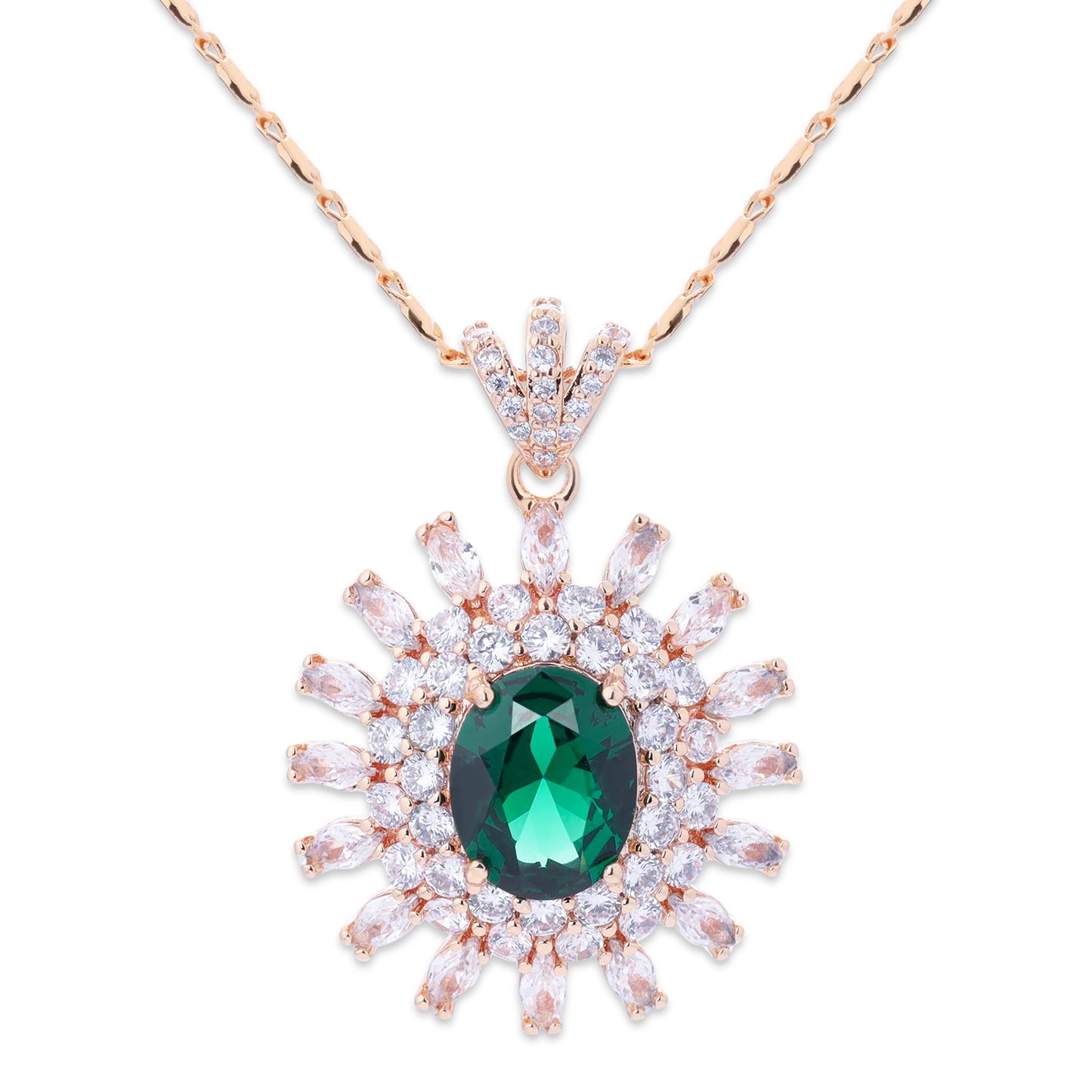 TIMEMATRIX 18K Gold Plated Sunflower Necklace for Women | Emerald CZ Gemstone Pendant, Mother's Day Gift