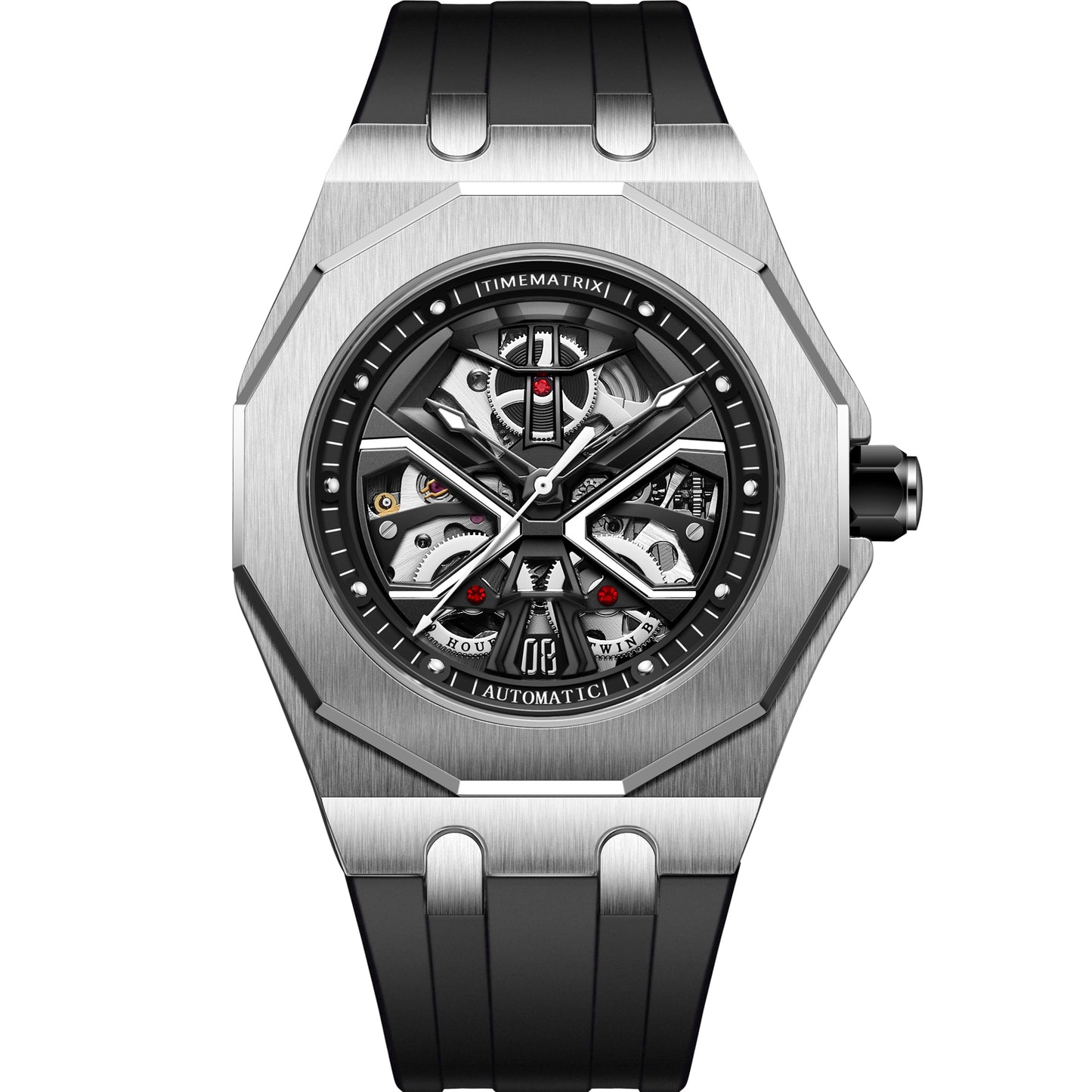 TIMEMATRIX Men's Stylish Hollow Out Mechanical Watch | Luminous Skeleton Dial | Alloy Case | Casual Business Waterproof | Ideal Gift for Trendy Men & Dads