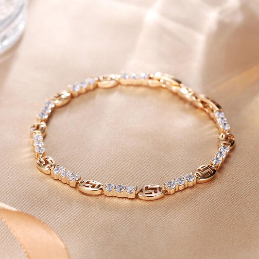 TIMEMATRIX 18K Gold Plated Sparkling White Cubic Zirconia & Rhinestone Tennis Bracelet for Women | Elegant Fashion Jewellery Gift for Girlfriend, Wife & Mother