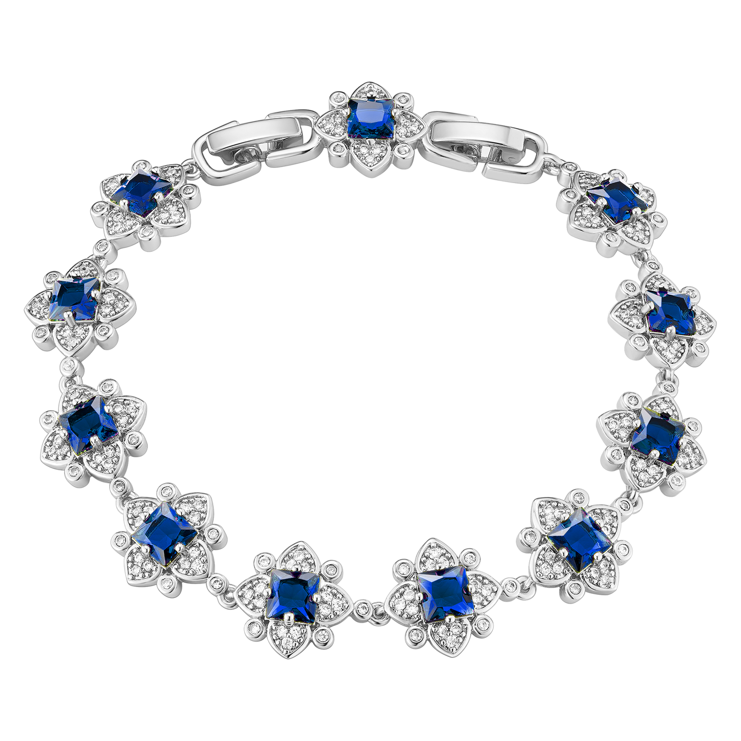 TIMEMATRIX White Gold Clover Bracelet | Sapphire CZ & Diamond-Accented Sparkle | Perfect Gift for Girlfriend, Wife & Mom