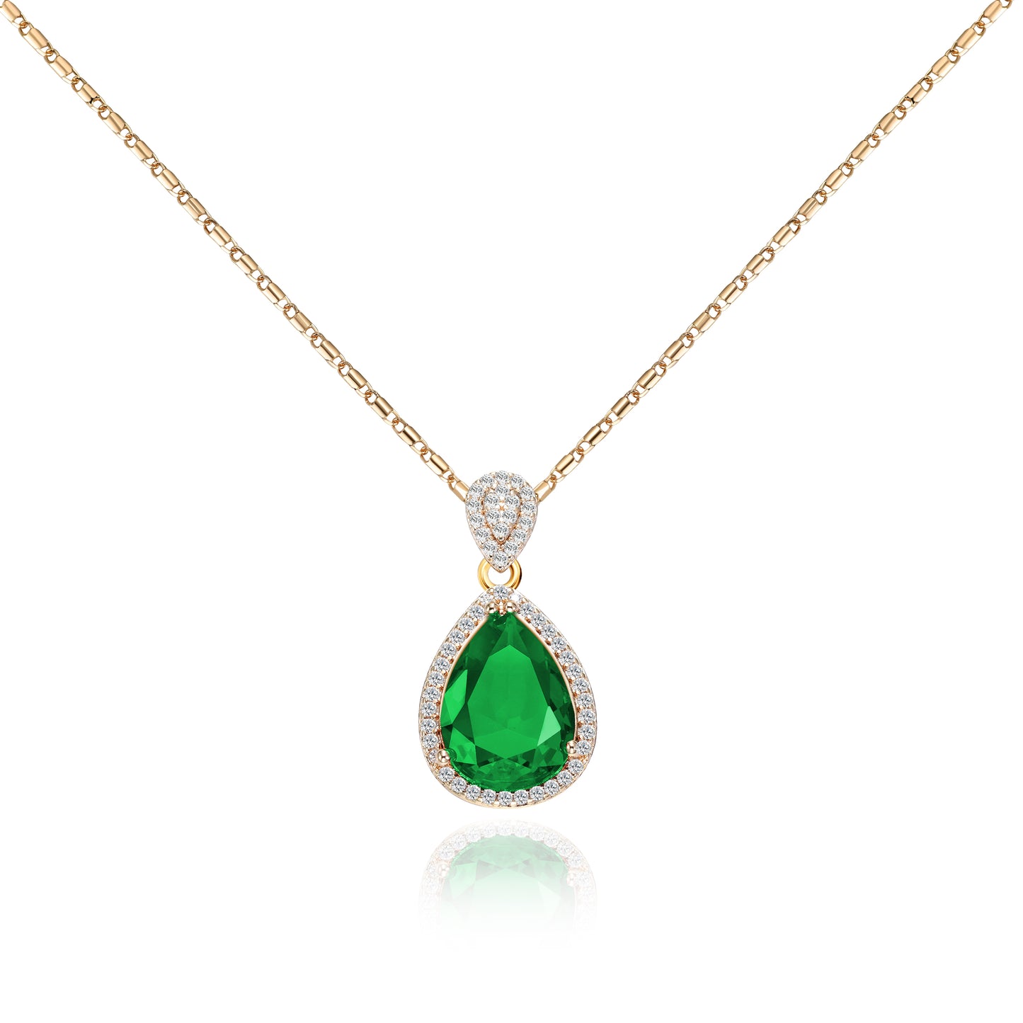 TIMEMATRIX 18K Gold Plated Sapphire Blue Water Drop Pendant Necklace | Copper Base with Glass CZ Stones, Women's Jewelry