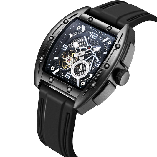 TIMEMATRIX Men's Industrial Locomotive Automatic Watch | Skeleton Mechanical Dial | Shockproof Silicone | Luminous Night Vision | Waterproof for Outdoor & Garage | Birthday Gift for Mechanics