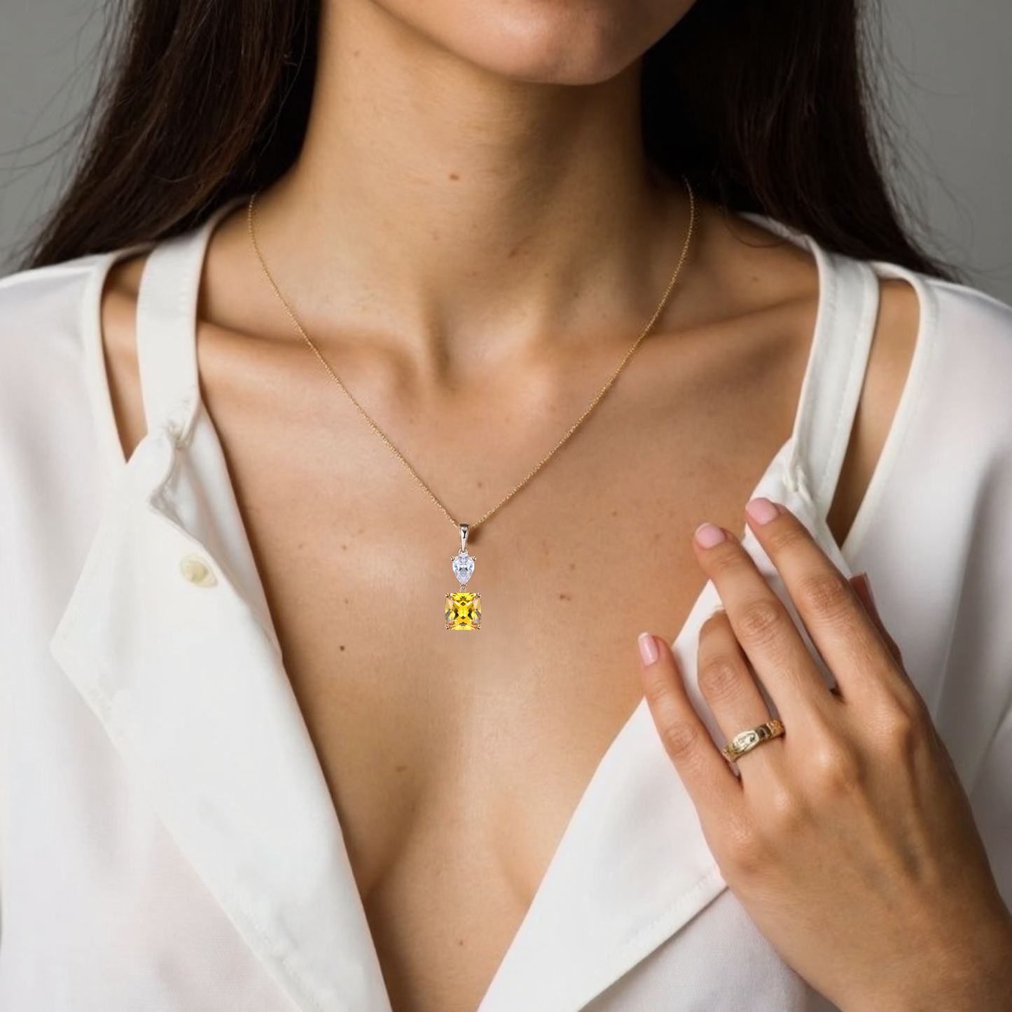 TIMEMATRIX 18K Gold Plated Quartet Sugar Necklace for Women | Yellow CZ Pendant, Daily & Summer Elegant Jewelry
