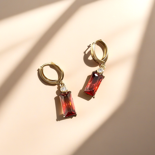 TIMEMATRIX Trending Geometric Earrings for Women | 18K Gold Plated | Vibrant Orange-Red CZ Pendant | Daily Chic & Party Jewelry | Ideal Gift for Birthday/Valentine’s Day