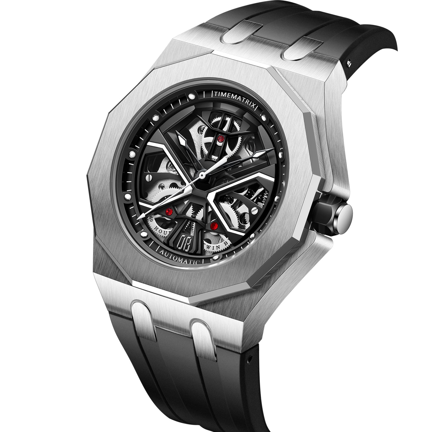 TIMEMATRIX Men's Stylish Hollow Out Mechanical Watch | Luminous Skeleton Dial | Alloy Case | Casual Business Waterproof | Ideal Gift for Trendy Men & Dads
