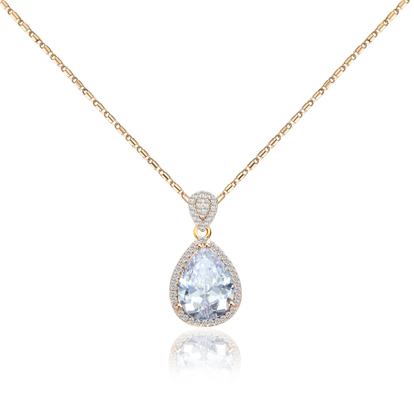 TIMEMATRIX 18K Gold Plated Sapphire Blue Water Drop Pendant Necklace | Copper Base with Glass CZ Stones, Women's Jewelry