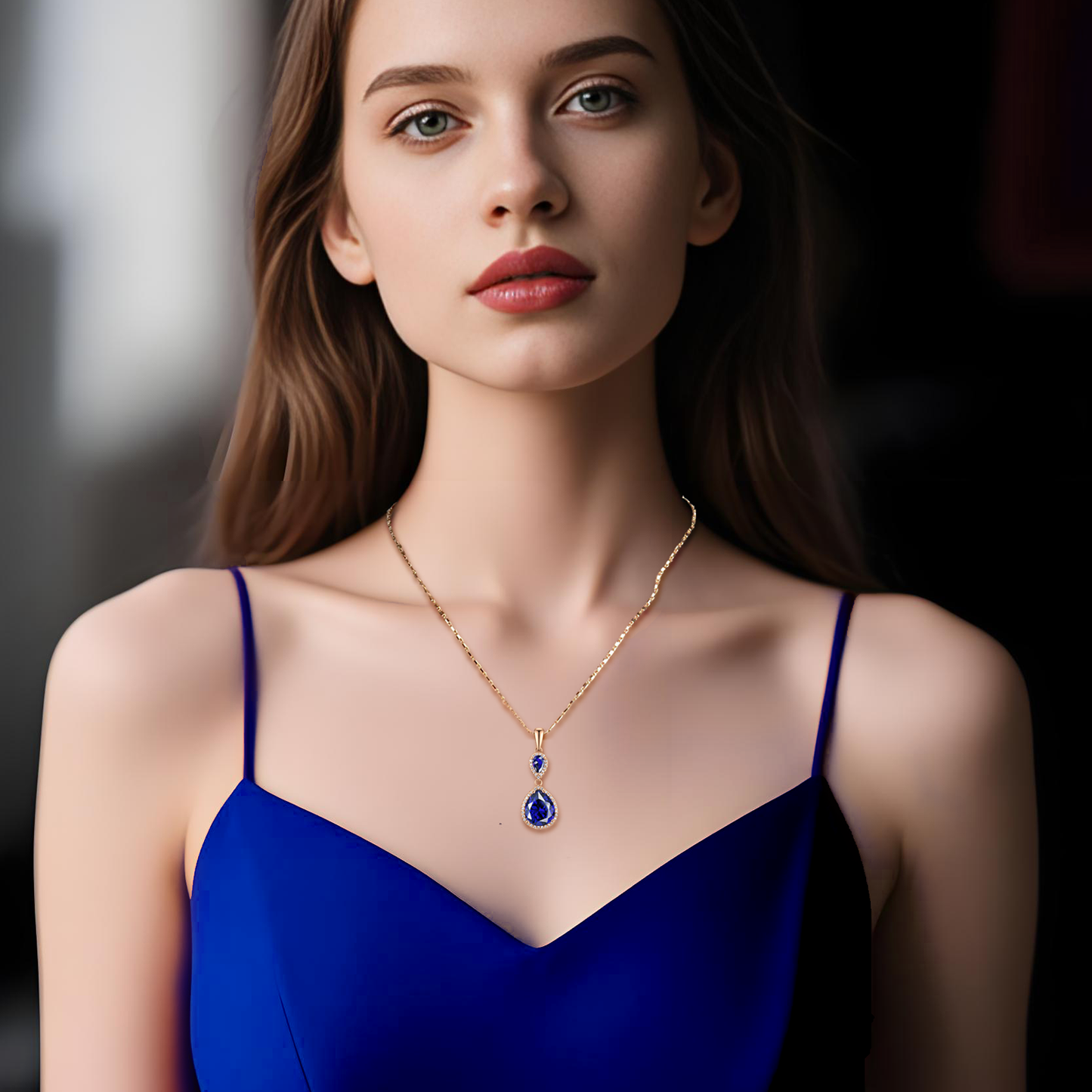 Elegant Waterdrop Pendant Necklace for Women | Brass Plated with Cubic Zirconia Gemstone | Wedding, Banquet & Party Statement Jewelry