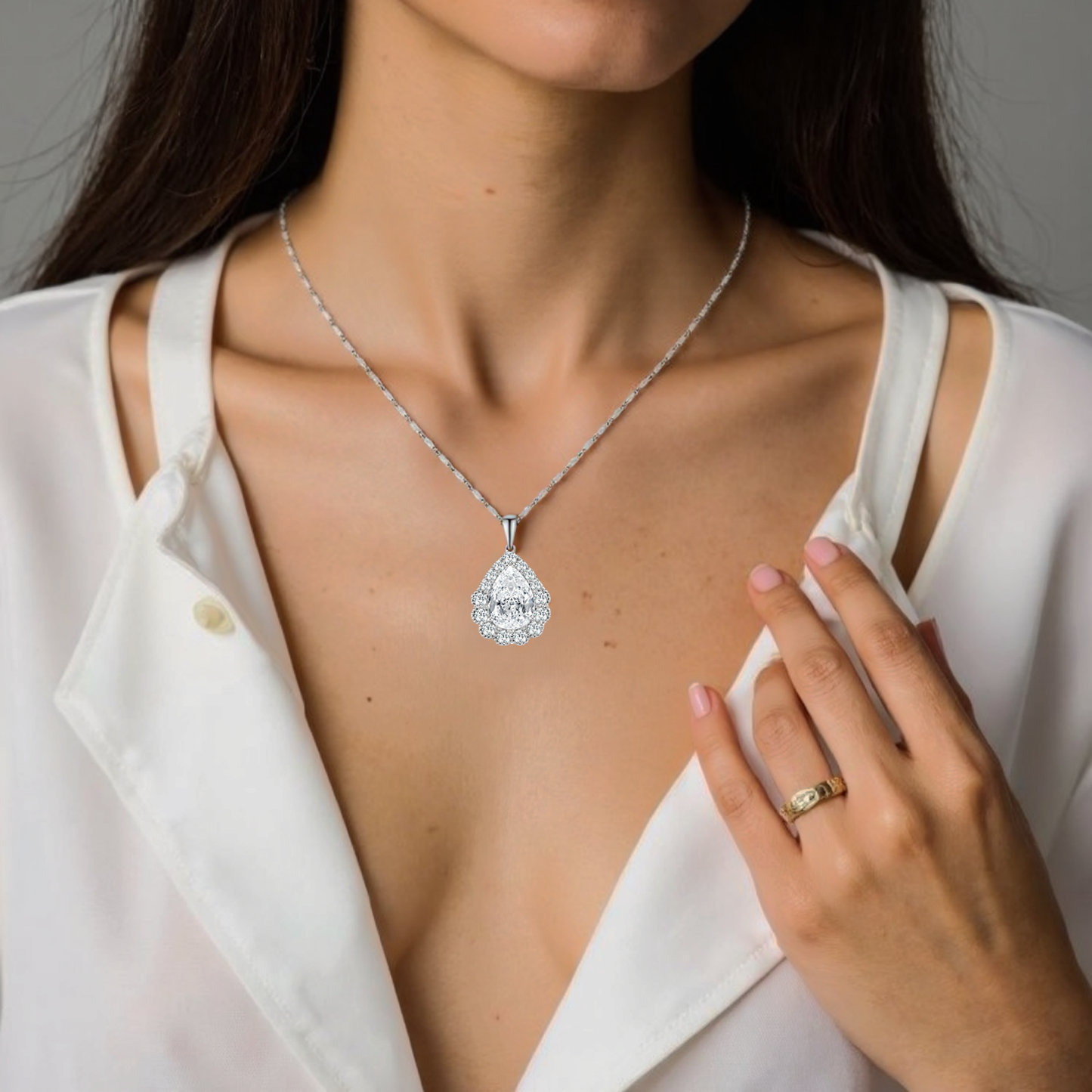 TIMEMATRIX Women's White Gold Plated Water Drop Pendant Necklace | White Pear Zirconia Gemstone, Stylish Daily & Gift Jewelry