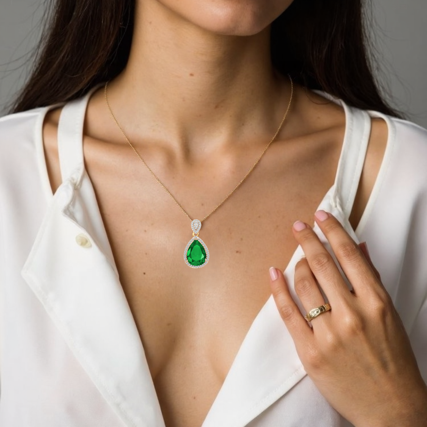 TIMEMATRIX 18K Gold Plated Sapphire Blue Water Drop Pendant Necklace | Copper Base with Glass CZ Stones, Women's Jewelry