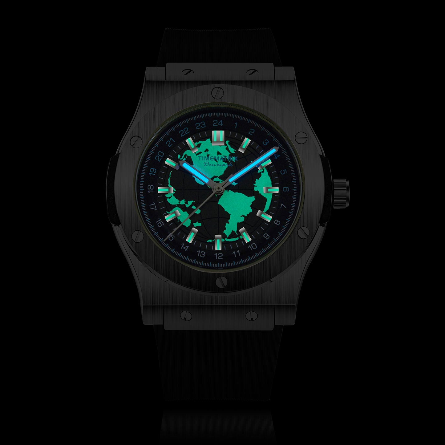 Time Matrix Men's Stylish Automatic Mechanical Watch | Blue Globe Dial | 316L Steel & Silicone | Luminous Night Vision | Casual Business Waterproof Watch | Graduation Gift Idea