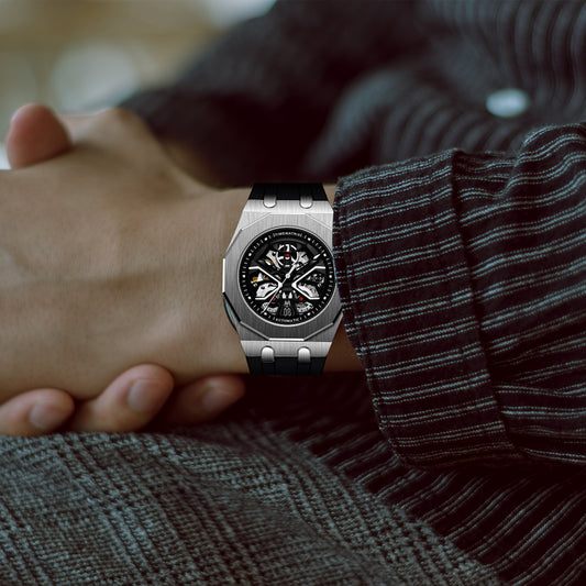 TIMEMATRIX Men's Stylish Hollow Out Mechanical Watch | Luminous Skeleton Dial | Alloy Case | Casual Business Waterproof | Ideal Gift for Trendy Men & Dads