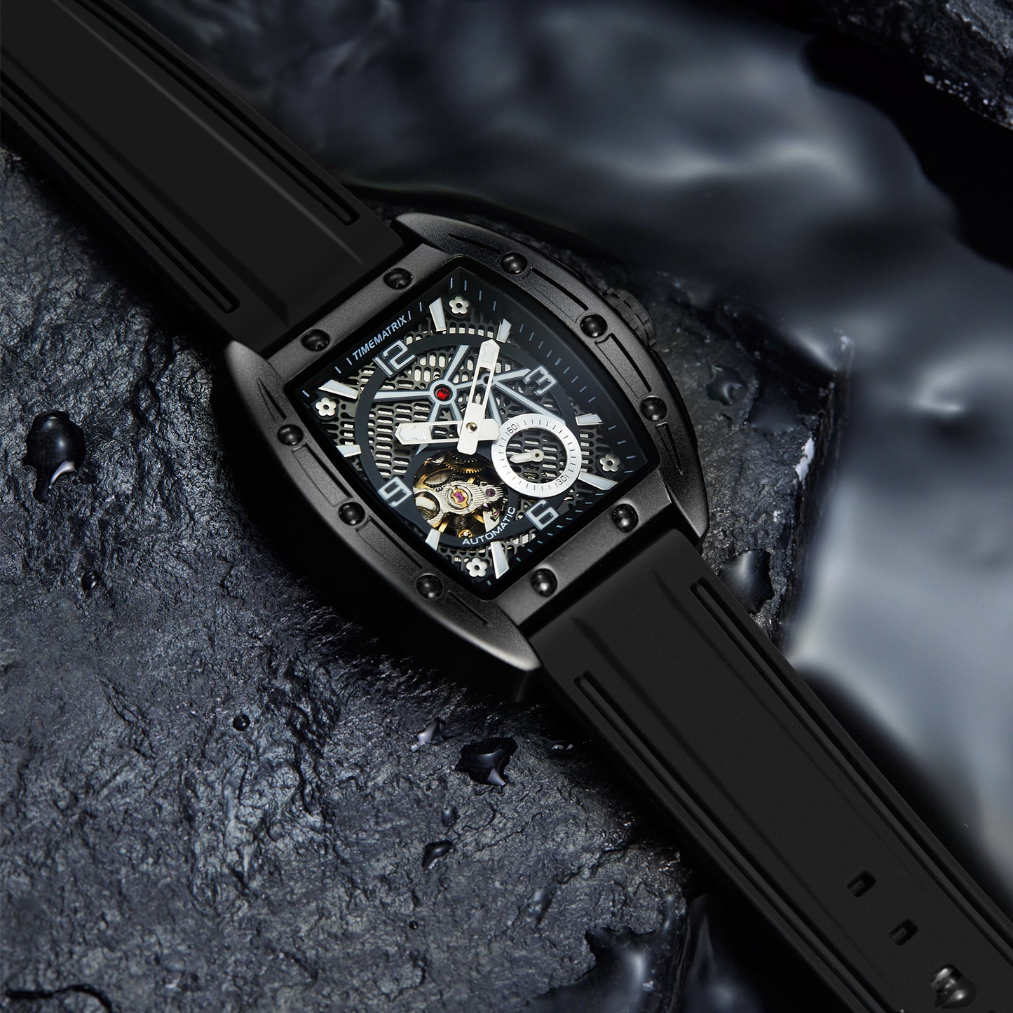 TIMEMATRIX Men's Industrial Locomotive Automatic Watch | Skeleton Mechanical Dial | Shockproof Silicone | Luminous Night Vision | Waterproof for Outdoor & Garage | Birthday Gift for Mechanics