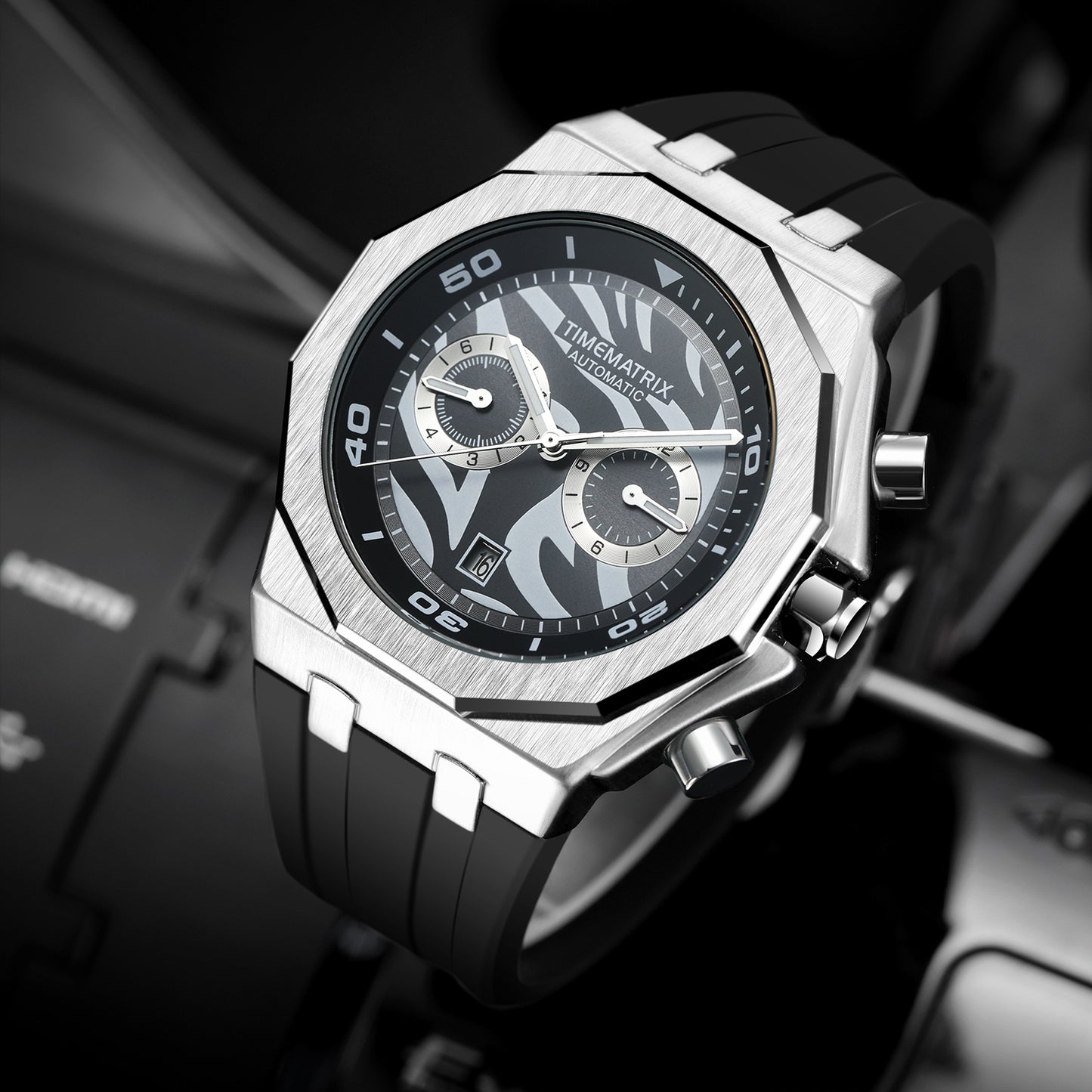 TIMEMATRIX Men's Trendy Panda Color Automatic | Black Silicone & Luminous Dial | Multifunctional Waterproof Watch | Perfect Graduation Gift for Stylish Guys
