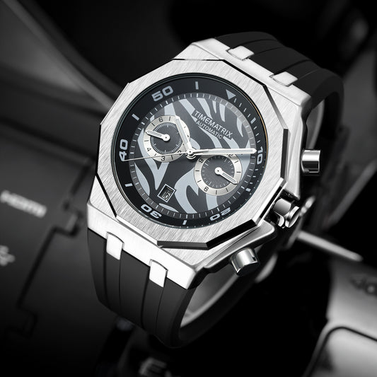 TIMEMATRIX Men's Trendy Panda Color Automatic | Black Silicone & Luminous Dial | Multifunctional Waterproof Watch | Perfect Graduation Gift for Stylish Guys