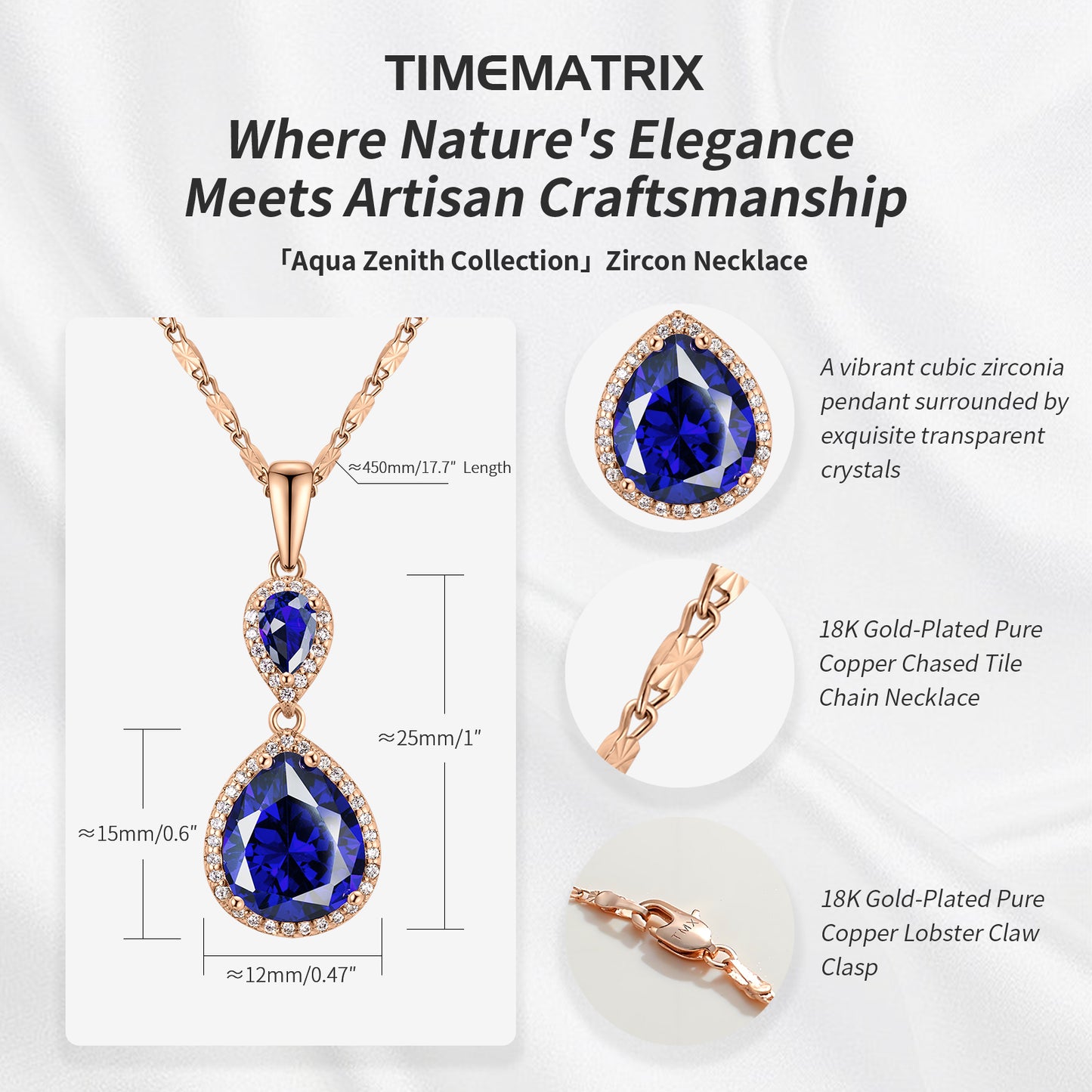 Elegant Waterdrop Pendant Necklace for Women | Brass Plated with Cubic Zirconia Gemstone | Wedding, Banquet & Party Statement Jewelry