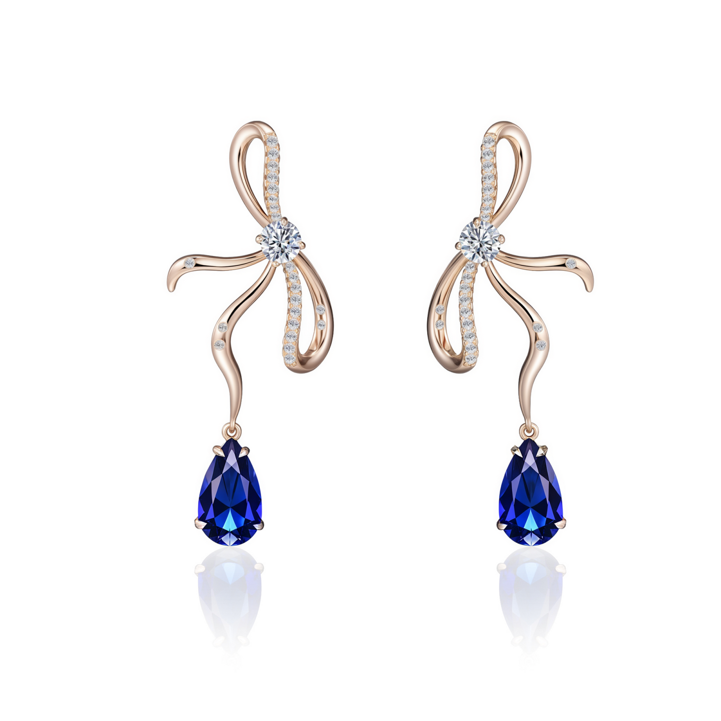 TIMEMATRIX 18K Gold Plated Bow Tie Earrings for Women | Sapphire Blue Cubic Zirconia Pendant | Perfect for Office, Date Night & Party Glam